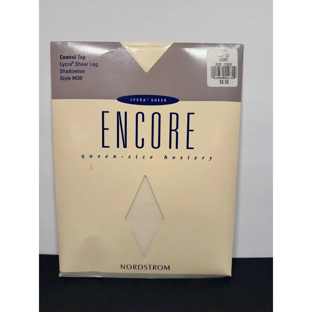 Nordstrom Encore Queen Sz Hosiery Ivory Control Top Sheer Leg Shadowtoe Q2 9439